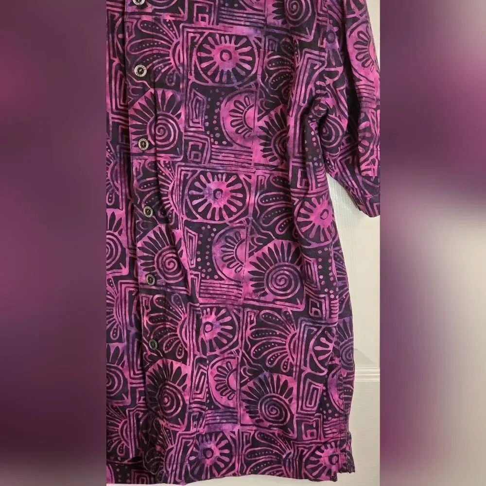 Johari West L Purple Batik Print  Abstract Aloha Hawaiian Shrtslv Men Shirt